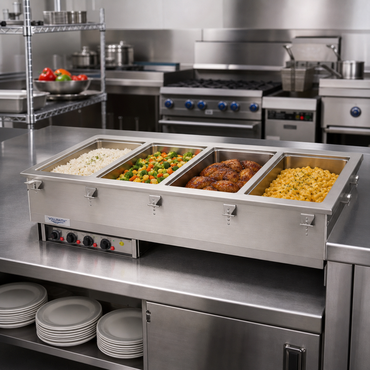 Product image #2 for Vollrath Four-Well Drop-In Electric Hot Food Well with Auto-Fill and Thermostatic Controls, 4 Full-Size Pans, 120V