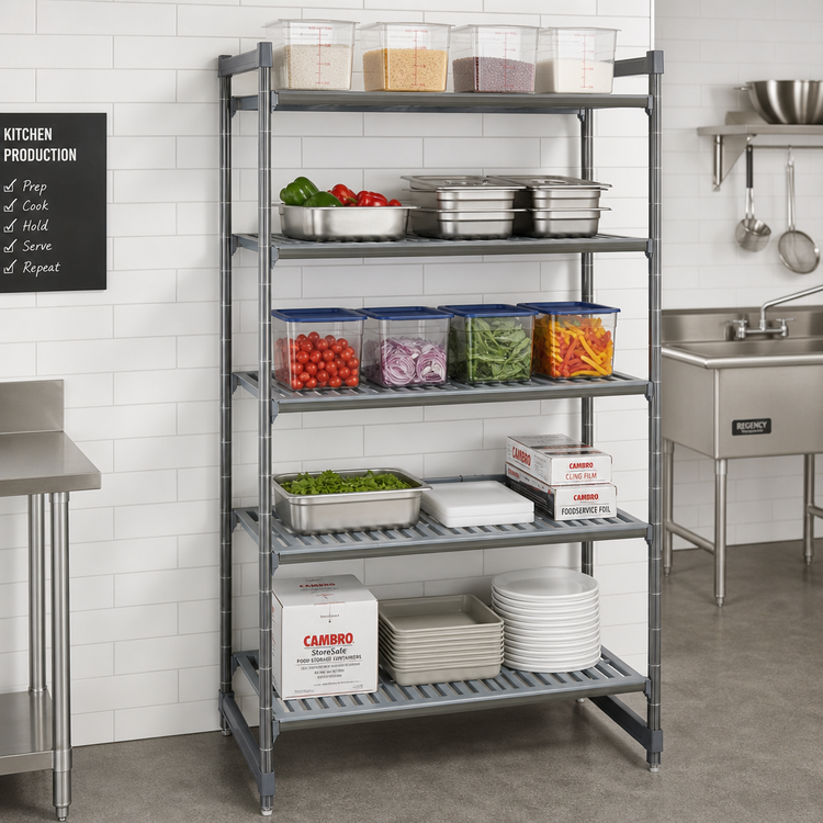 Product image #2 for Cambro Camshelving Basics Plus 5-Tier Vented Stationary Starter Unit, 30 x 24 x 64 Inches, Brushed Graphite