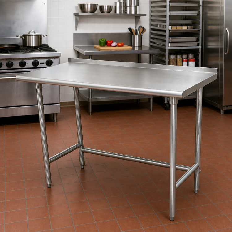 Product image #2 for Advance Tabco Special Value Series 60" W x 30" D Open Base Stainless Steel Work Table with 1-1/2" Rear Splash