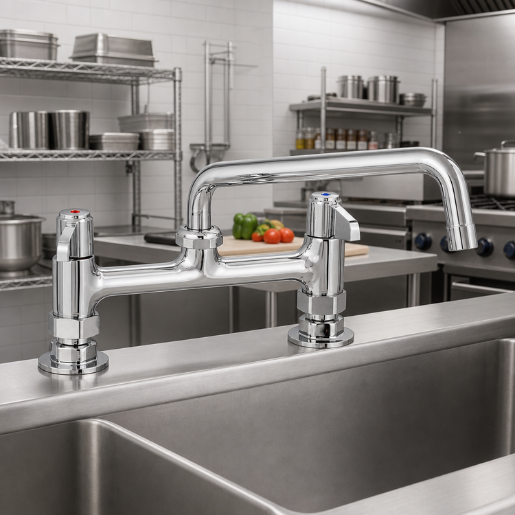 Product image #2 for T&S Brass equip 8-Inch Deck Mount Mixing Faucet with 8-Inch Swing Nozzle, Quarter-Turn Ceramic Cartridges, Low-Lead, ADA Compliant