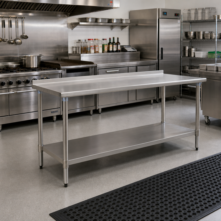 Product image #2 for BlendPort Budget Series Stainless Steel Work Table with Rear Upturn and Adjustable Undershelf, 84 x 30 Inches