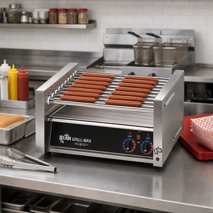 Product image #2 for Grill-Max 45 Hot Dog Roller Grill with Chrome-Plated Rollers, Stadium Seating, and Analog Controls