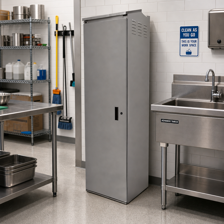 Product image #3 for Advance Tabco 84-Inch Stainless Steel Single-Door Floor Mop Sink Cabinet with 16" x 20" x 12" Bowl