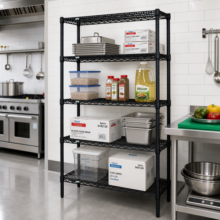 Product image #2 for Quantum 48 x 12 x 54 Inch Wire Shelving Starter Kit, 4 Shelves, Black Epoxy Antimicrobial Finish