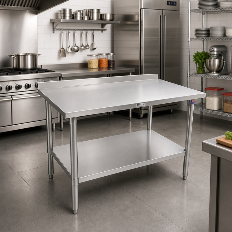 Product image #2 for Stallion 48" x 30" Stainless Steel Work Table with 1-1/2" Rear Up-Turn and Adjustable Undershelf