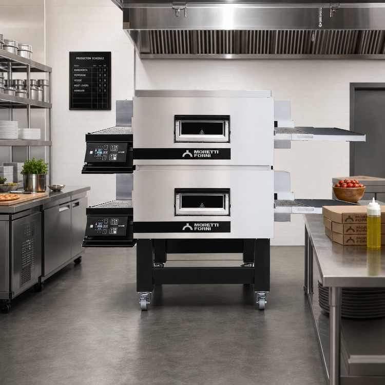 Product image #2 for Moretti Forni TT98E2S Double-Deck Electric Conveyor Pizza Oven with Stand