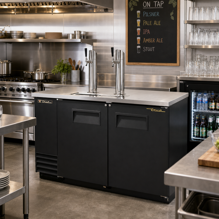 Product image #2 for True Commercial Direct Draw Beer Dispenser, 2 Half-Barrel Keg Capacity, Flat Top, 2 Columns, Black Exterior