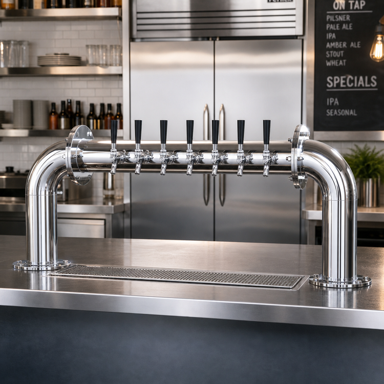 Product image #2 for Perlick 4066-6R Pass-Thru Glycol-Cooled Brew Pipe Draft Beer Tower, 6 Faucets, Right-Hand Lead, Polished Chrome