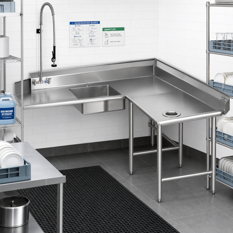 Product image #2 for Eagle Group Corner Soiled Dishtable, 120-Inch x 60-Inch, Right-to-Left, 16/430 Stainless Steel