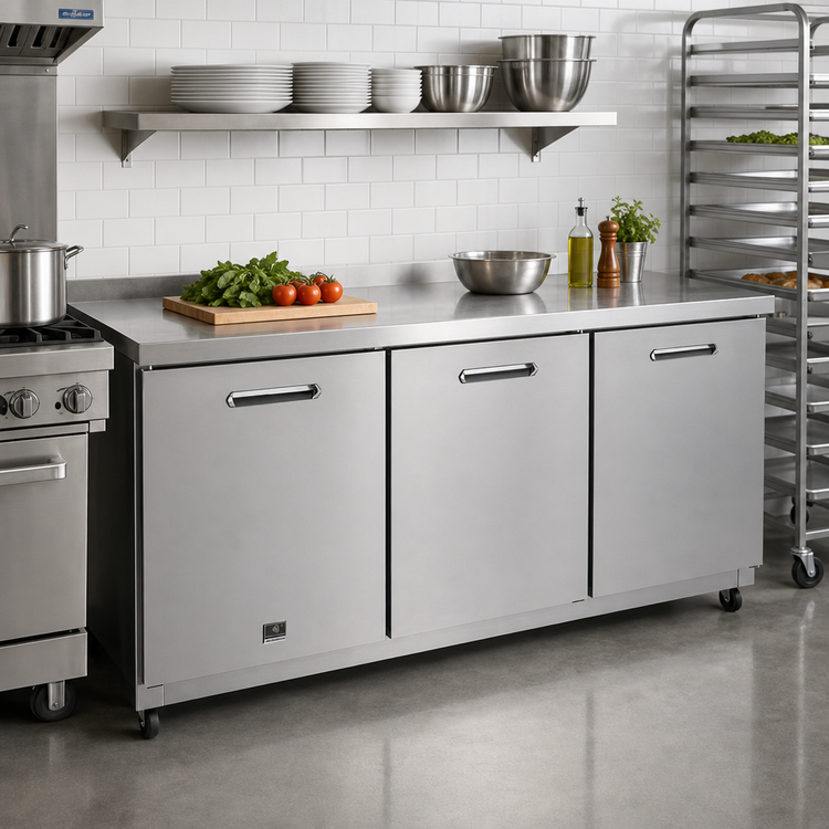 Product image #2 for Kelvinator Commercial 72-Inch Wide 3-Section ADA Undercounter Refrigerator, Solid Doors, Rear-Mounted Self-Contained