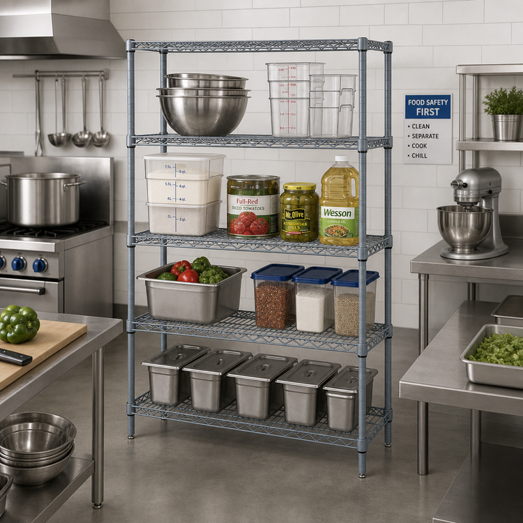 Product image #2 for Quantum 48"W x 12"D x 54"H Gray Epoxy Wire Shelving Starter Kit with 5 Shelves