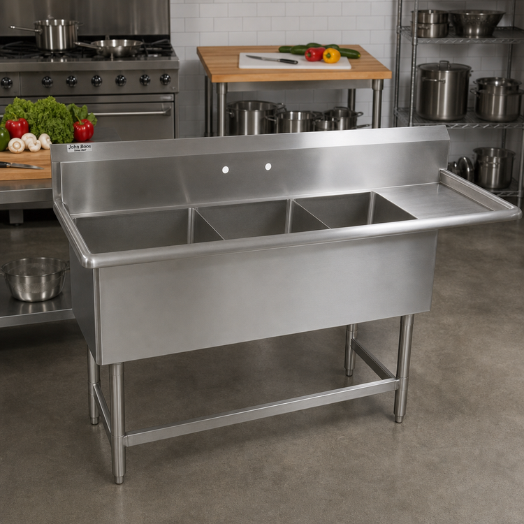 Product image #2 for John Boos Pro-Bowl 3-Compartment 16-Gauge Stainless Steel Sink with 24-Inch Right Drainboard