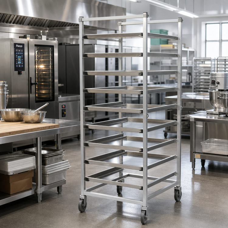 Product image #2 for Panco Mobile Full-Height Open-Side Stainless Steel Utility Rack for 18 x 26 Trays