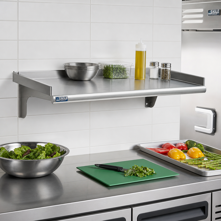 Product image #2 for Eagle Snap-n-Slide 24 Inch x 12 Inch Wall-Mounted Shelf, Rolled Front Edge, 14-Gauge 304 Stainless Steel