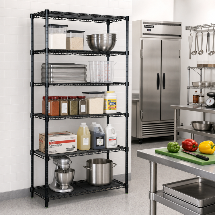 Product image #2 for Quantum 24" x 14" x 54" Wire Shelving Starter Kit with 5 Shelves, Black Epoxy Antimicrobial Finish