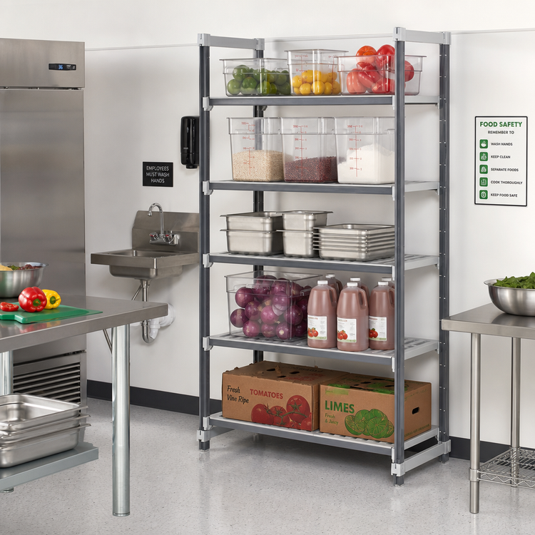 Product image #2 for Cambro Camshelving Elements XTRA Stationary Add-On Shelving Unit, 21 x 48 x 84 Inches, 5-Shelf Vented and Solid, Speckled Gray