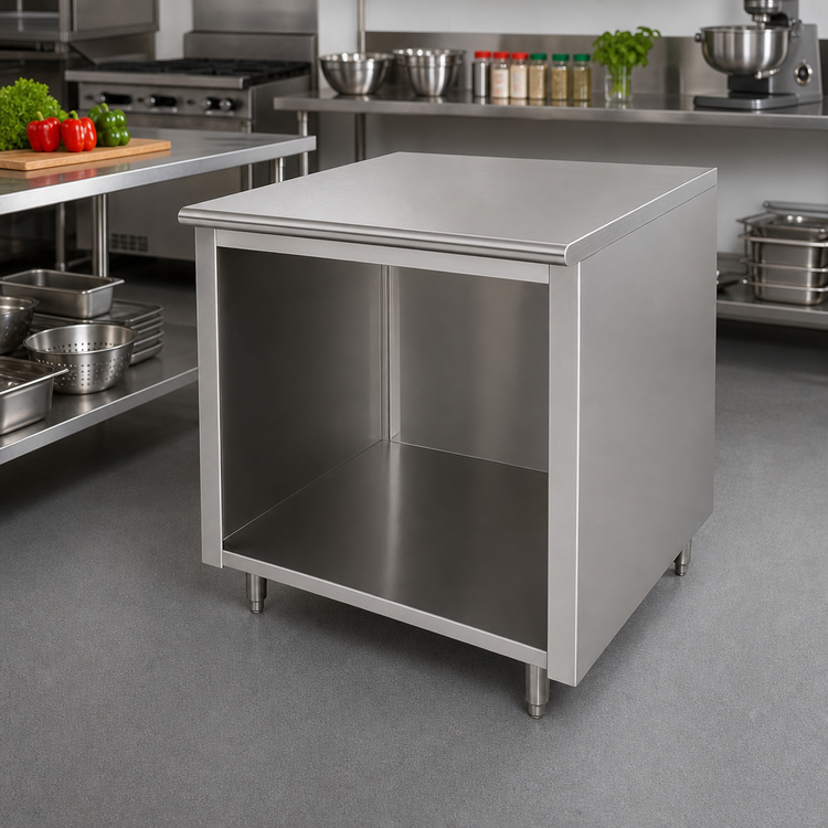 Product image #2 for Advance Tabco 48 Inch x 30 Inch Work Table with Open Front Cabinet Base and 304 Stainless Steel Top
