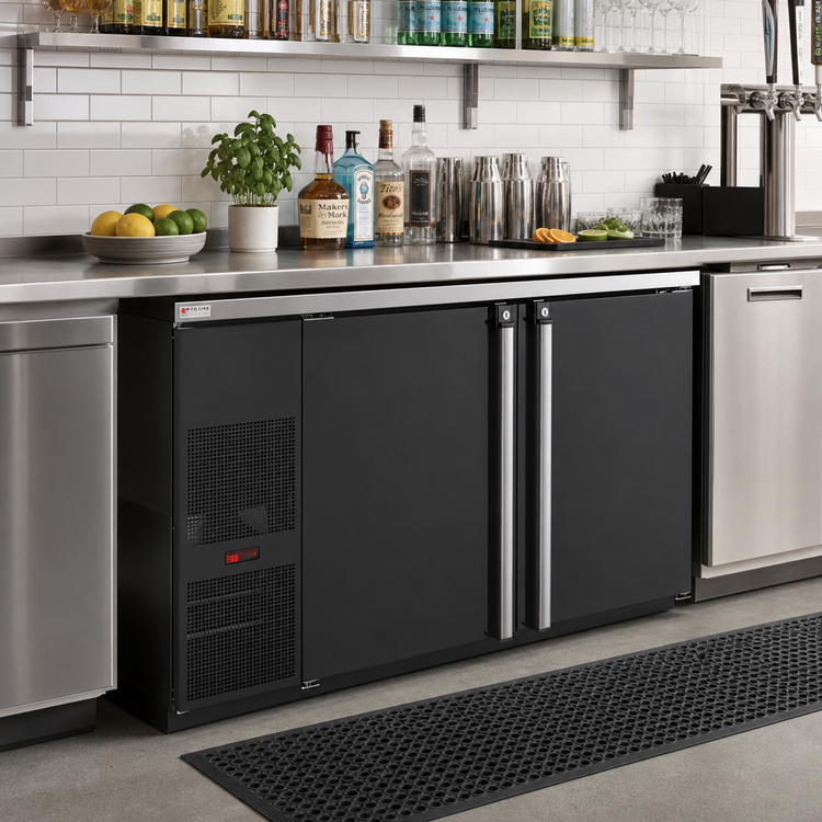 Product image #2 for Pro-Line E-Series Two-Section Refrigerated Back Bar Cabinet, 59-1/2 Inch Wide, Self-Contained, Solid Doors