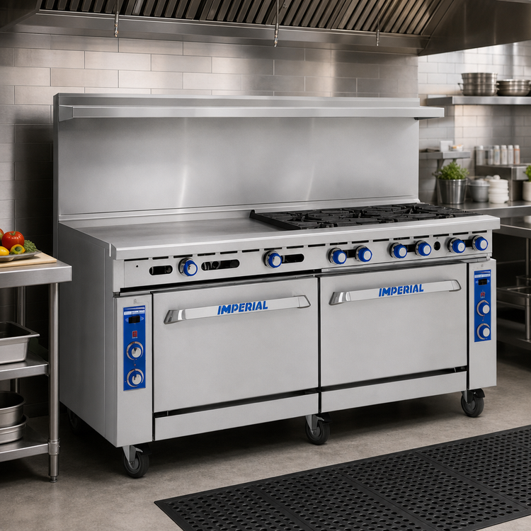Product image #2 for Imperial Pro Series 72-Inch Gas Restaurant Range with 8 Open Burners, 24-Inch Griddle, Convection Oven, and Standard Oven