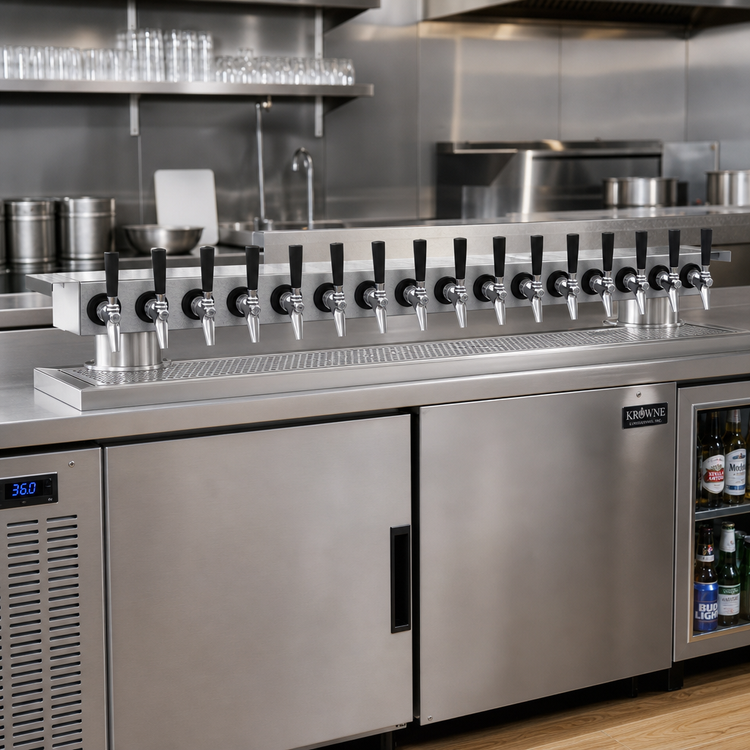Product image #2 for Krowne 36-Inch Undercounter 16-Faucet Glycol-Cooled Beer Tower, Brushed Stainless Steel