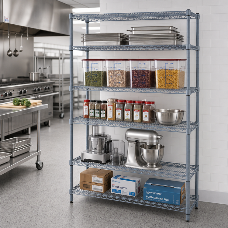 Product image #2 for Quantum 36"W x 36"D x 74"H Wire Shelving Starter Kit, 5 Shelves, Gray Epoxy Antimicrobial Finish