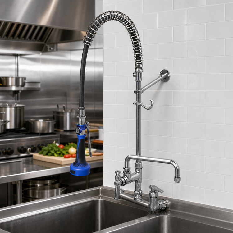 Product image #2 for T&S Brass Easy Install Pre-Rinse Unit with Add-On Faucet, 8-Inch Wall Mount, 12-Inch Swing Spout