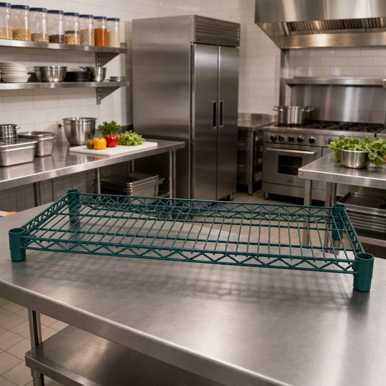 Product image #3 for Advance Tabco Special Value Series Heavy-Duty 72 x 14 Inch Green Epoxy Coated Wire Shelf