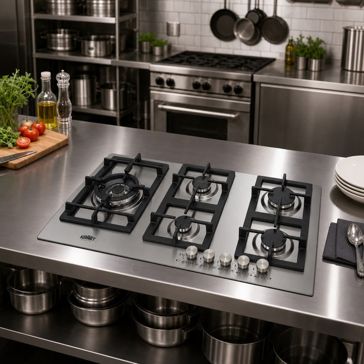Product image #3 for Summit GCJ536SS 33-7/8" 5-Burner Gas Drop-In Cooktop — 304 Stainless Steel, LP Kit & Wok Ring Included