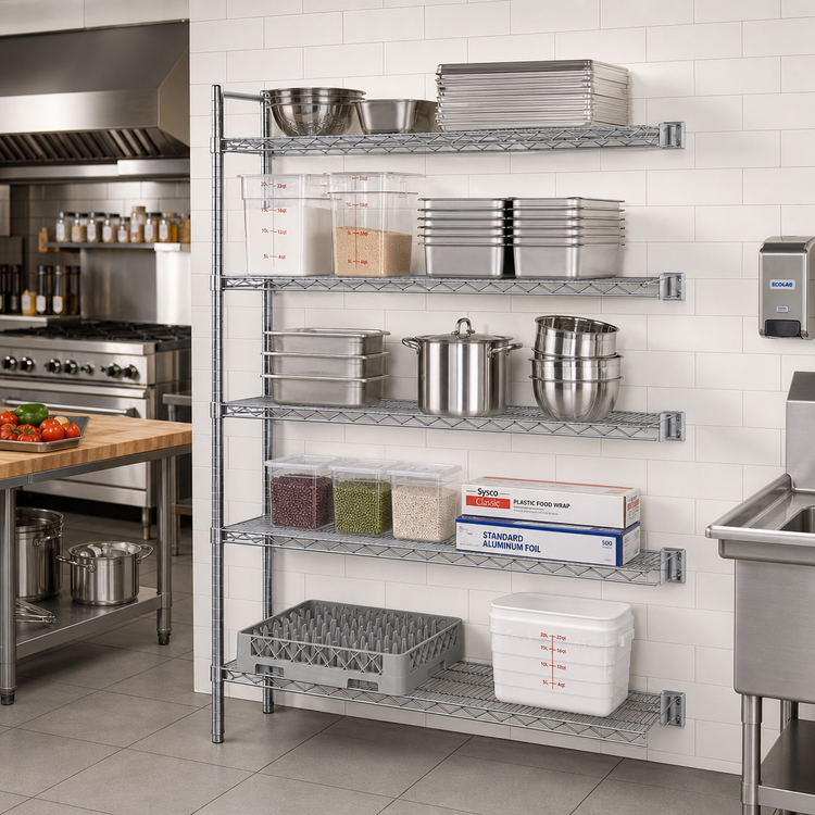 Product image #2 for Eagle Group 48" W x 18" D x 74" H 5-Tier Chrome-Plated Add-On Wire Shelving Unit