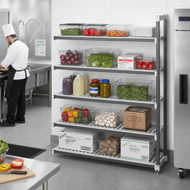 Product image #2 for Cambro Camshelving Elements XTRA 5-Tier Stationary Add-On Vented Polymer Shelving Unit, 21-Inch x 60-Inch x 72-Inch, Speckled Gray
