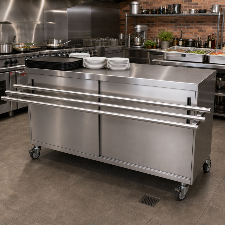 Product image #2 for BK Resources 72 Inch Stainless Steel Serving Counter with Sliding Door and Tray Shelf