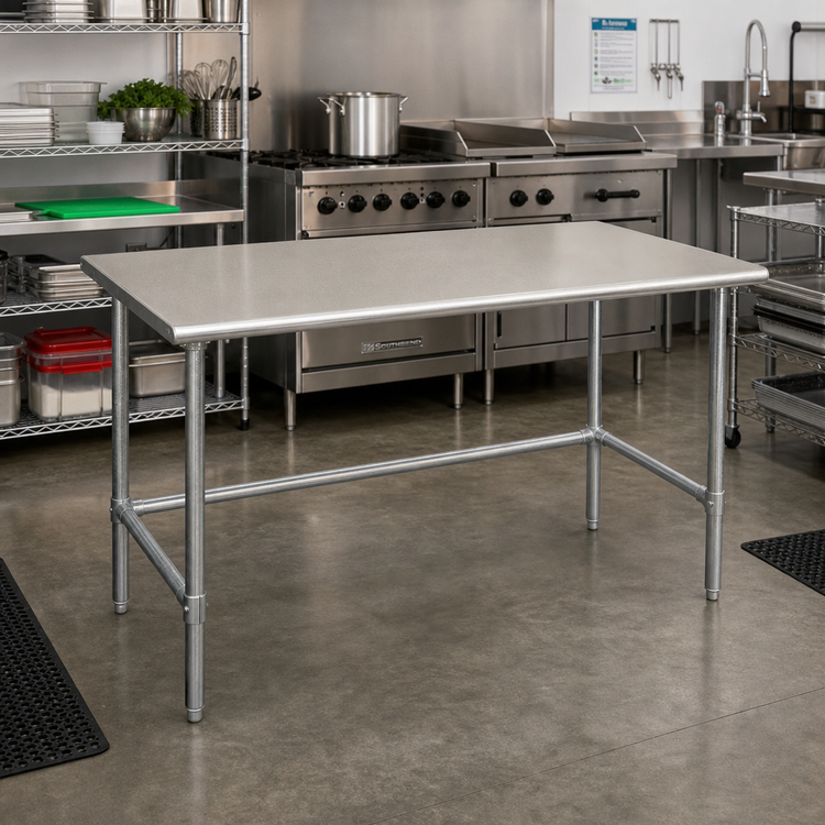 Product image #2 for Eagle Spec-Master 48-Inch x 24-Inch 14-Gauge 304 Stainless Steel Top Work Table with Open Galvanized Tubular Base