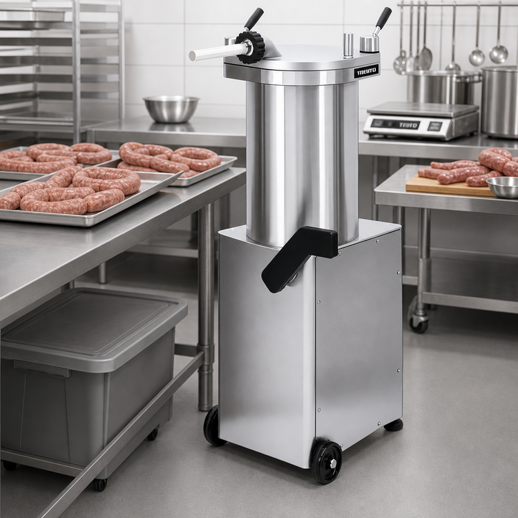 Product image #2 for Trento Automatic Vertical Hydraulic Piston Sausage Stuffer, Fixed Barrel, 65 lb Capacity, 220V
