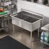 Thumbnail image #2 for 35-Inch Wide Freestanding 2-Compartment 304 Stainless Steel Sink with 9-3/4-Inch Backsplash