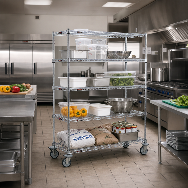 Product image #2 for EAGLEbrite Zinc 4-Tier 60" x 18" Open Wire Dolly Truck with Poly Swivel Casters
