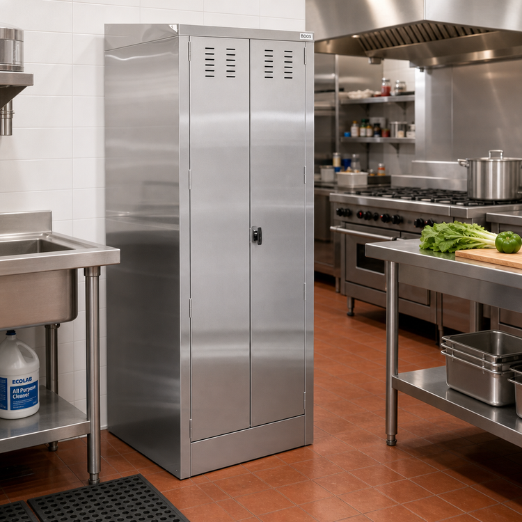 Product image #3 for John Boos 25-Inch Wide Stainless Steel Janitor Cabinet with Integrated Mop Sink and Lockable Louvered Doors