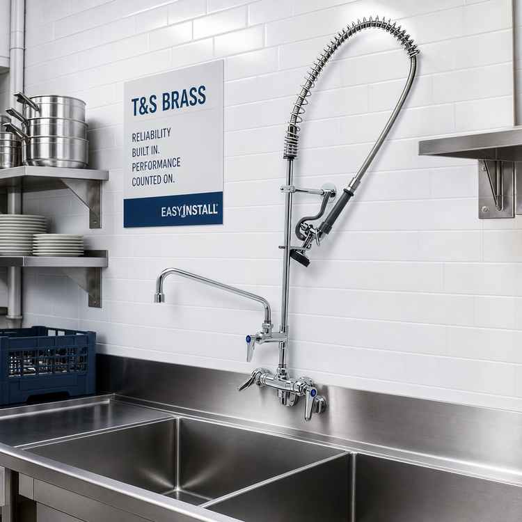 Product image #2 for T&S Brass EasyInstall Wall Mount Pre-Rinse Unit with 12" Add-On Swing Spout