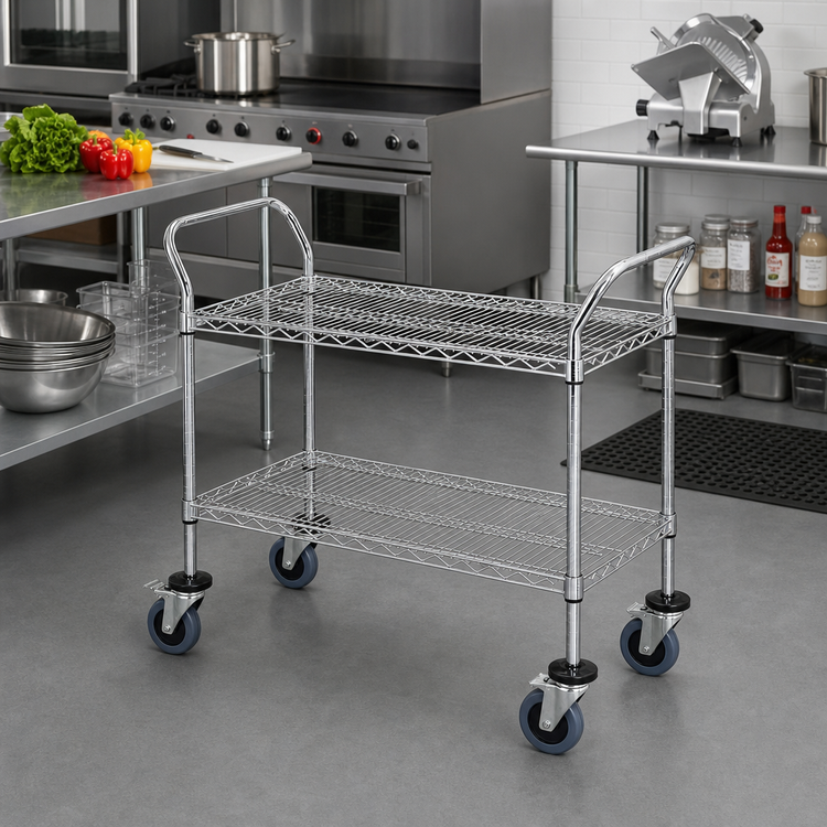 Product image #2 for Quantum Conductive 3-Shelf Utility Bus Cart, Chrome-Plated, 48 x 24 x 37-1/2 Inches