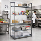 Thumbnail image #2 for Cambro Camshelving® Basics Plus CBU214284V5580 Stationary 5-Tier Vented Polymer Shelving Starter Unit, 21 x 42 x 84-Inch, Brushed Graphite