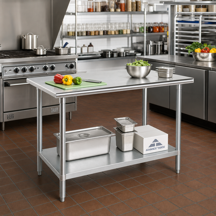 Product image #2 for Advance Tabco 48-Inch x 30-Inch 304 Stainless Steel Top Work Table with Adjustable Galvanized Undershelf