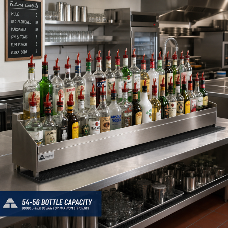 Product image #2 for Advance Tabco Underbar Basics Double-Tier Stainless Steel Speed Rail, 96 Inch, 54-56 Bottle Capacity