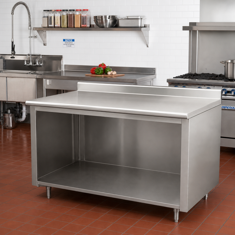 Product image #2 for Advance Tabco Special Value Series 72" x 24" Open Base Work Table with 5" Backsplash, 16-Gauge 304 Stainless Steel Top