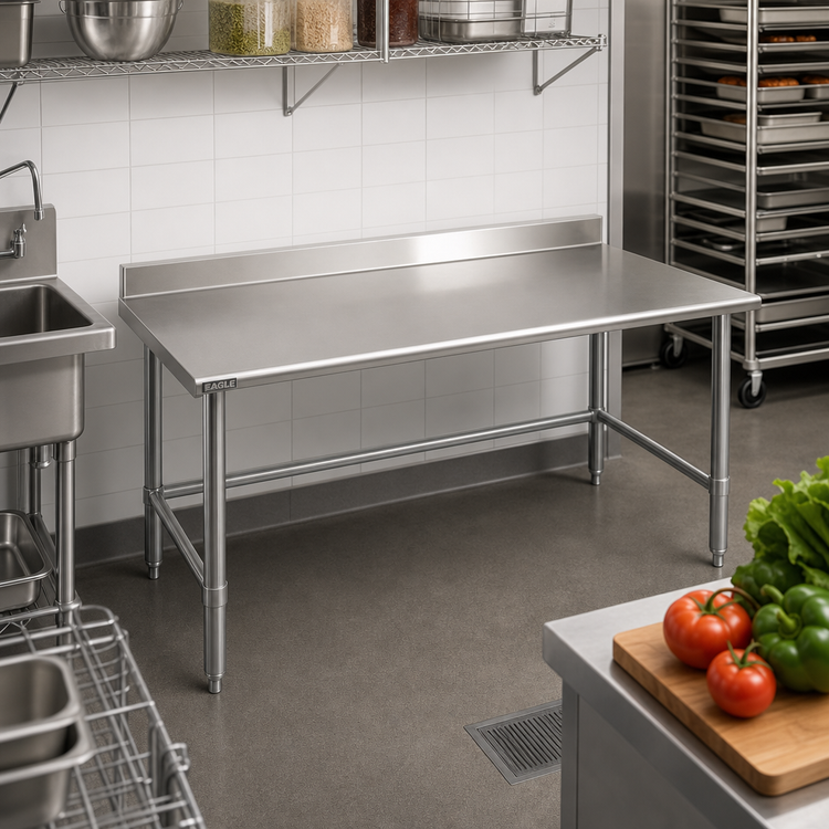 Product image #2 for Eagle Group Budget Series 48-Inch x 24-Inch Stainless Steel Work Table with 4-1/2-Inch Backsplash