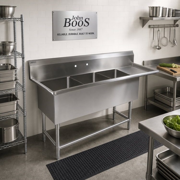 Product image #2 for John Boos Pro-Bowl 3-Compartment Stainless Steel Sink with Right Drainboard