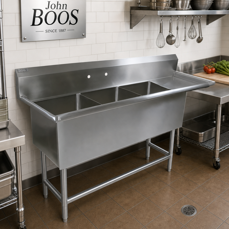 Product image #2 for John Boos Pro-Bowl 3-Compartment Stainless Steel Sink with Right Drainboard