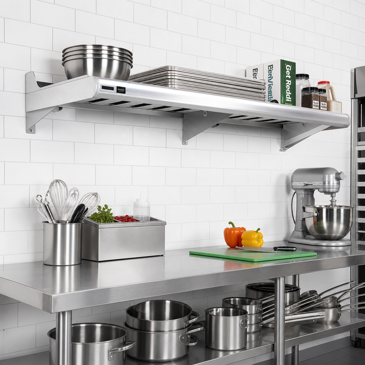 Product image #2 for New Age T-Bar Series 60" x 18" Aluminum Cantilever Wall-Mounted Shelf, 900 lb Capacity