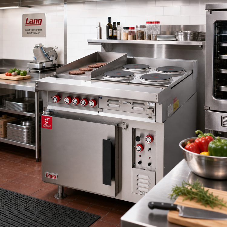 Product image #3 for Lang Marine 36-Inch Electric Heavy Duty Range with Convection Oven Base, 24-Inch Griddle, and 2 French Plates