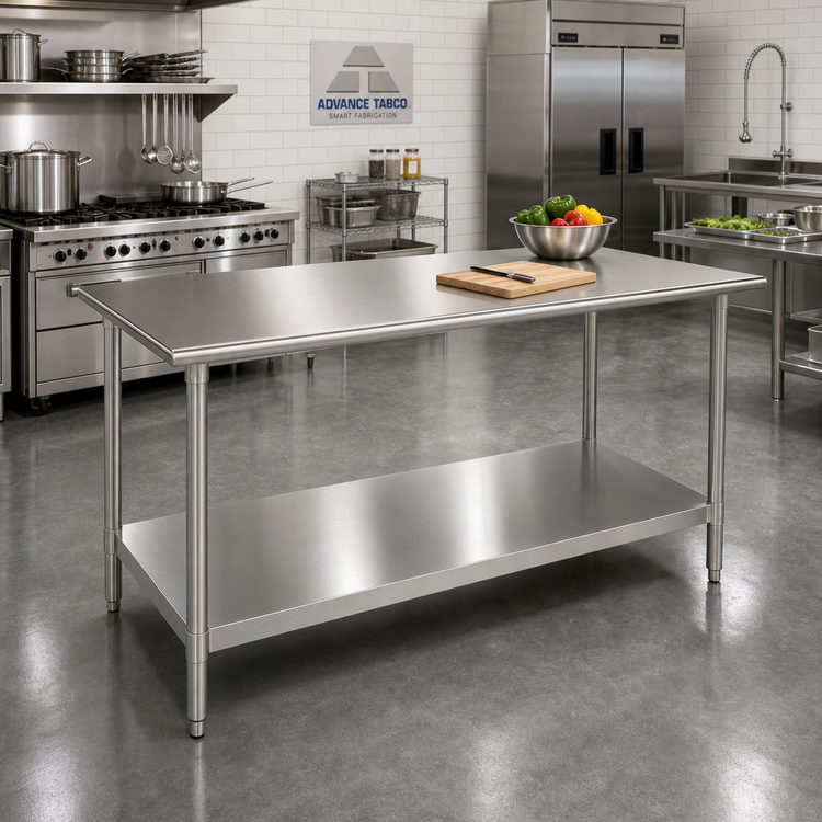 Product image #2 for Advance Tabco Special Value Series 84-Inch x 30-Inch 18-Gauge 430 Stainless Steel Work Table with Undershelf