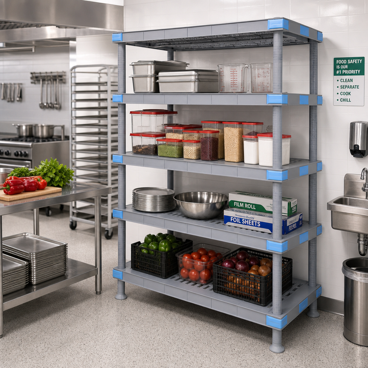 Product image #2 for Quantum Millenia 4-Shelf Polymer Shelving Unit with Dunnage Stand, 72"W x 18"D x 62"H, 2000 lb Capacity