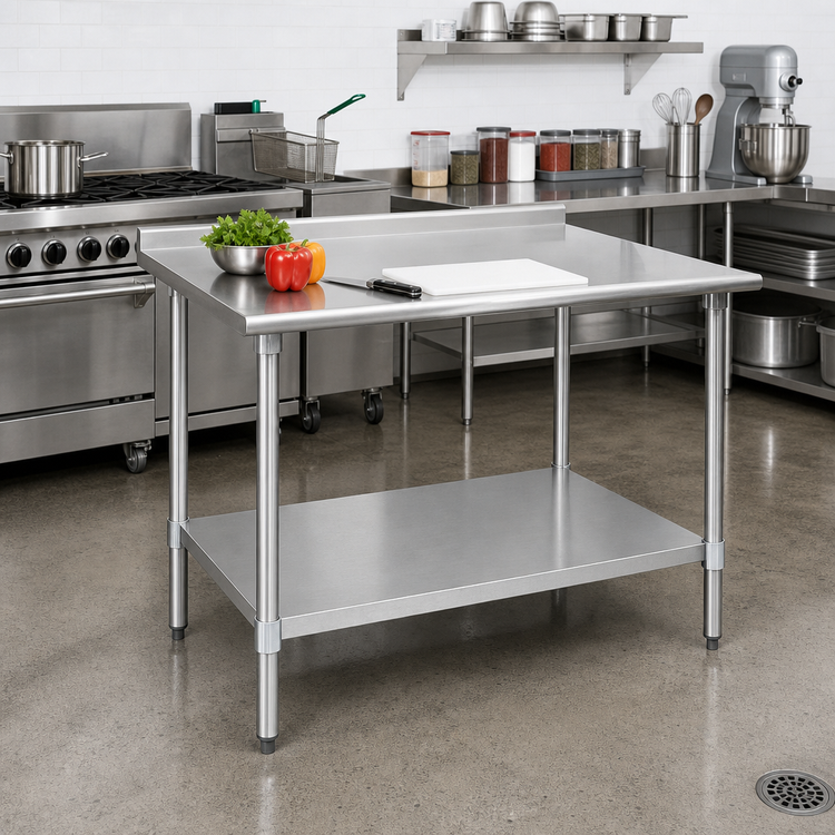 Product image #2 for Eagle Budget Series 48-Inch x 30-Inch 430 Stainless Steel Work Table with 1-1/2-Inch Rear Up-Turn and Undershelf